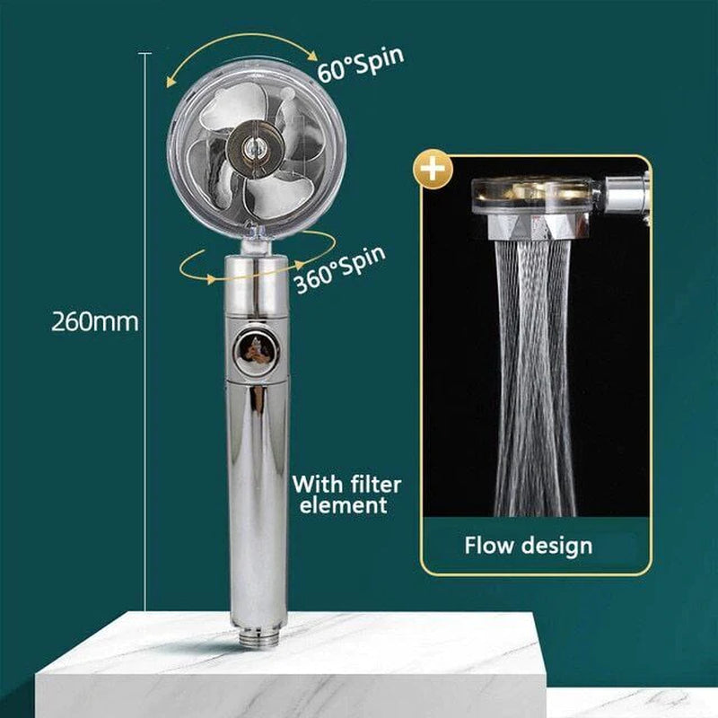 High Pressure Shower Head Adjustable 360° Rotation Turbine Water Saving 