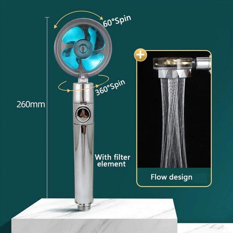 High Pressure Shower Head Adjustable 360° Rotation Turbine Water Saving 