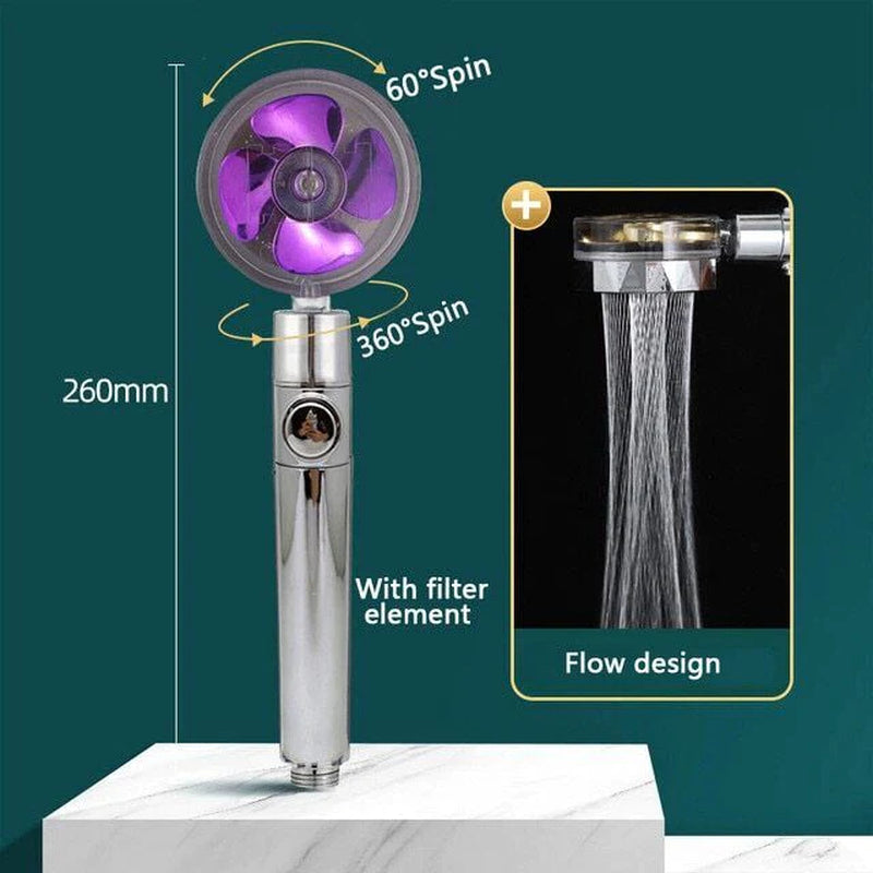 High Pressure Shower Head Adjustable 360° Rotation Turbine Water Saving 